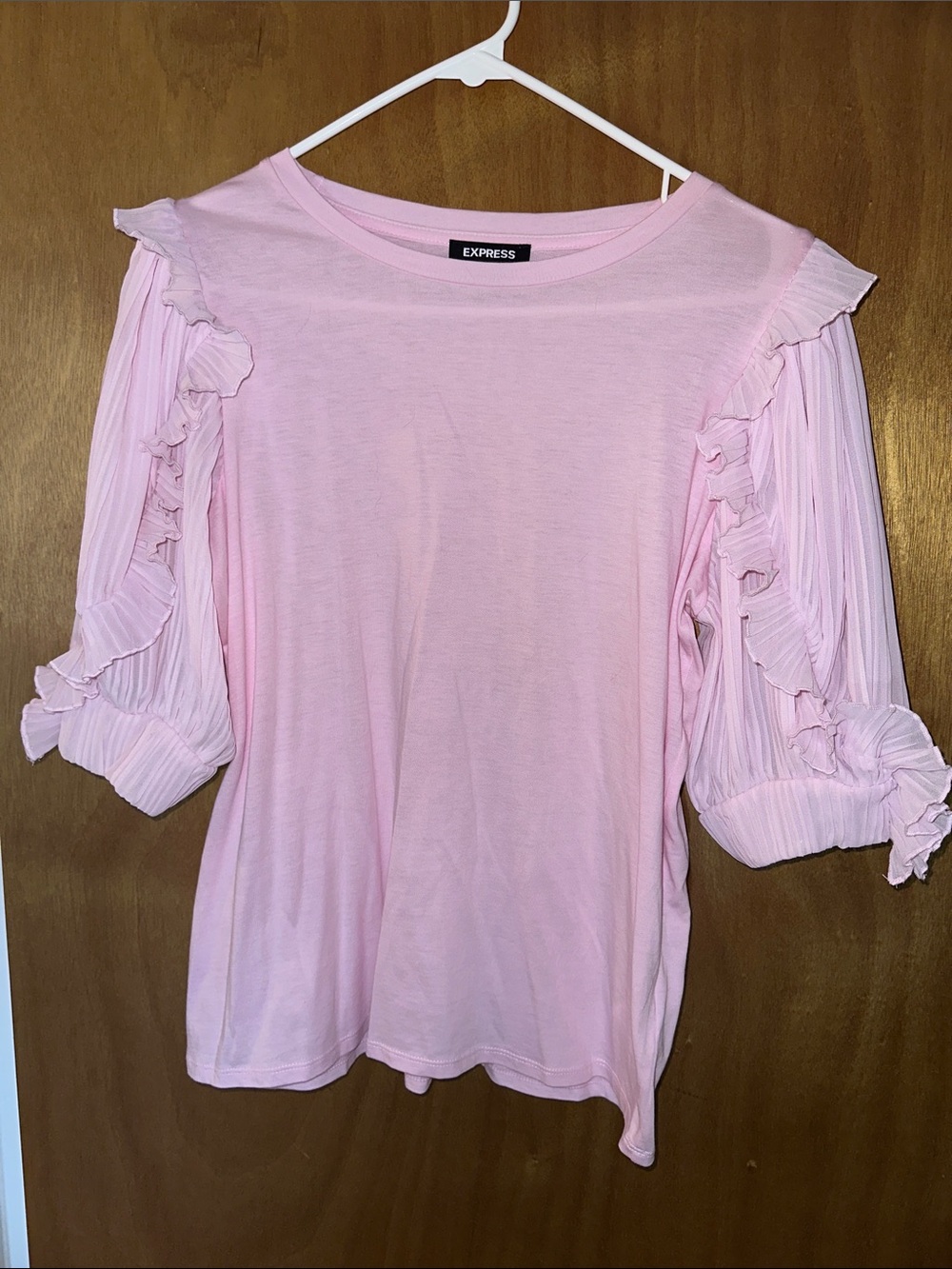 Express Light Pink Ruffle Sleeve Short Sleeve Top